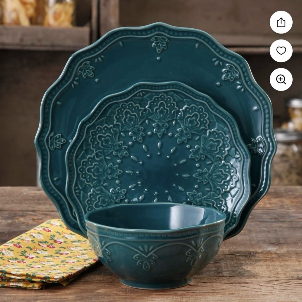 The Pioneer Woman Teal Floral Dinnerware Set